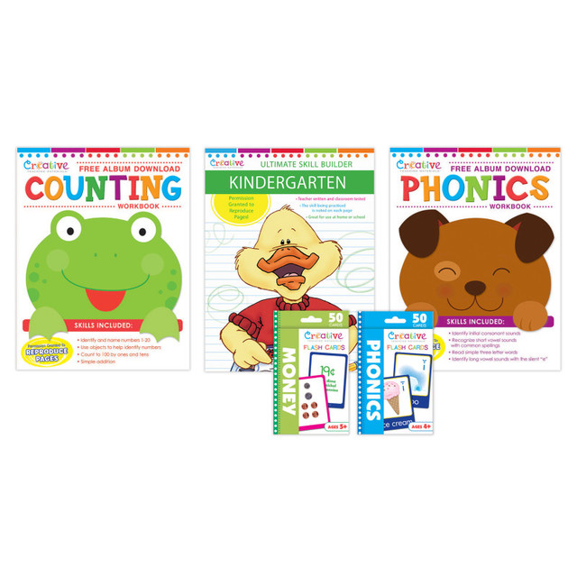 PBS PUBLISHING Creative Teaching Materials Kindergarten Skills Workbook & Flashcard Bundle