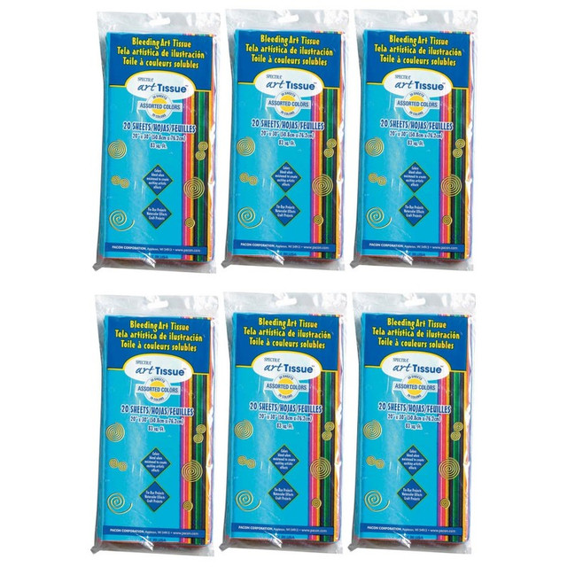 DIXON TICONDEROGA CO Spectra® Deluxe Bleeding Art Tissue, 20 Assorted Colors, 20" x 30", 20 Sheets Per Pack, 6 Packs