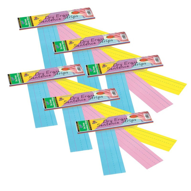 DIXON TICONDEROGA CO Pacon® Dry Erase Sentence Strips, 3 Assorted Colors, 1-1/2" X 3/4" Ruled, 3" x 12", 30 Per Pack, 6 Packs