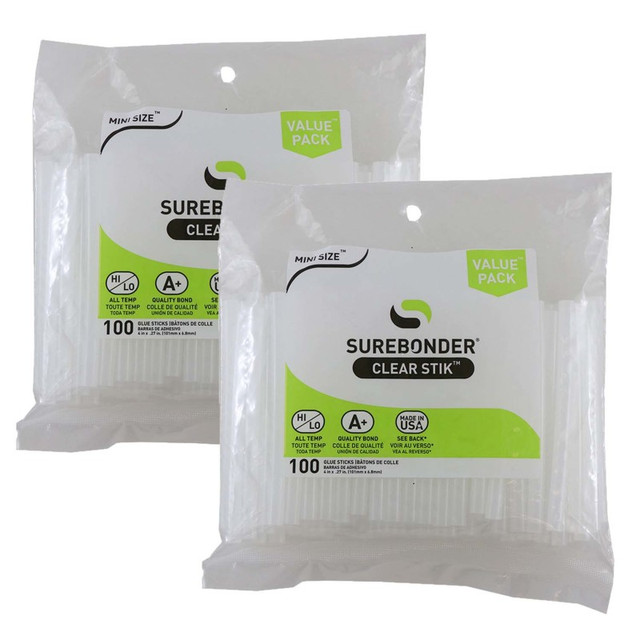 FPC CORPORATION Surebonder® Dual Temp Mini Glue Stick, Clear, 4" x 5/16" 100 Per Pack, 2 Packs