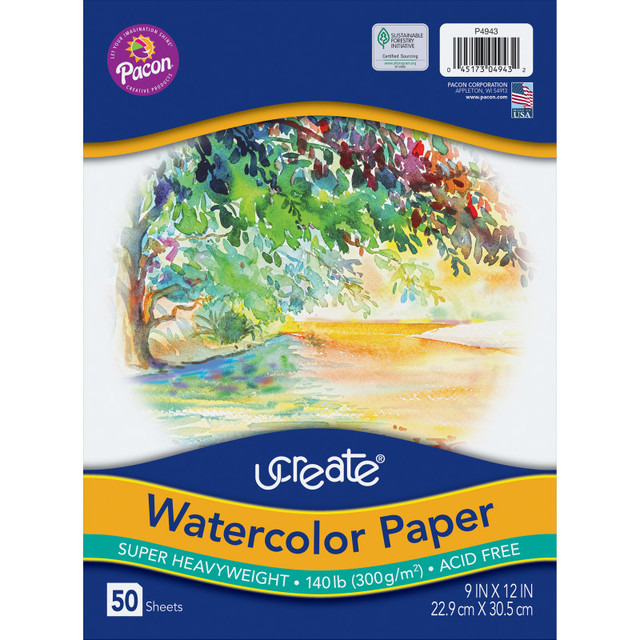 DIXON TICONDEROGA CO UCreate® Watercolor Paper, White, Package, 140 lb., 9" x 12", 50 Sheets