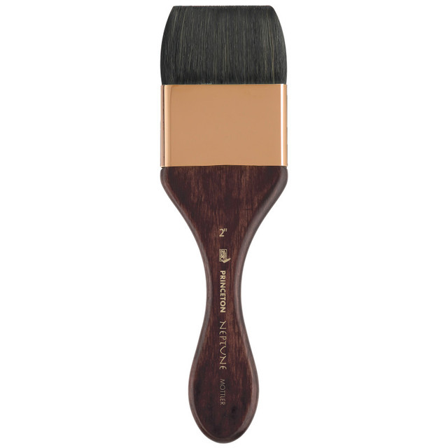 DIXON FINE ART Princeton Neptune Mottler Brush, Synthetic Bristles, Short Handle Watercolor Paintbrush, Dark Wood, Size 2 inch, 1 Count DIXON FINE ART Princeton Neptune Mottler Brush, Synthetic Bristles, Short Handle Watercolor Paintbrush, Dark Wood, Size 2 inch, 1 Count