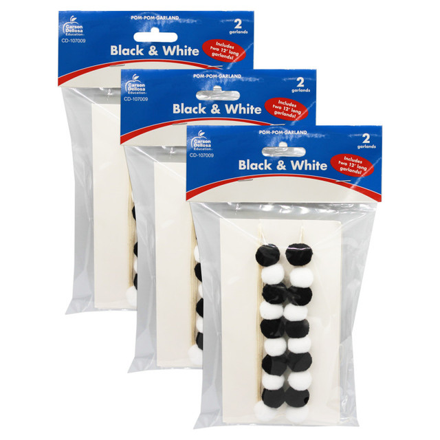 CARSON DELLOSA EDUCATION Carson Dellosa Education Black & White Pom-Pom Garland, 12 Feet, 2 Per Pack, 3 Packs