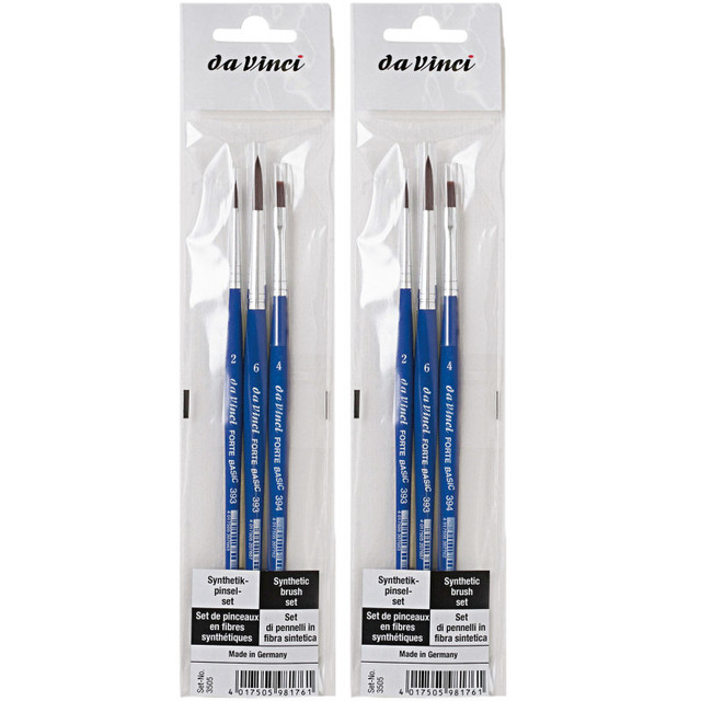 GREGORY DANIELS FINE ARTS INC da Vinci FORTE Basic Student Brush, Synthetic, Acrylic, Assorted, 3 Per Set, 2 Sets