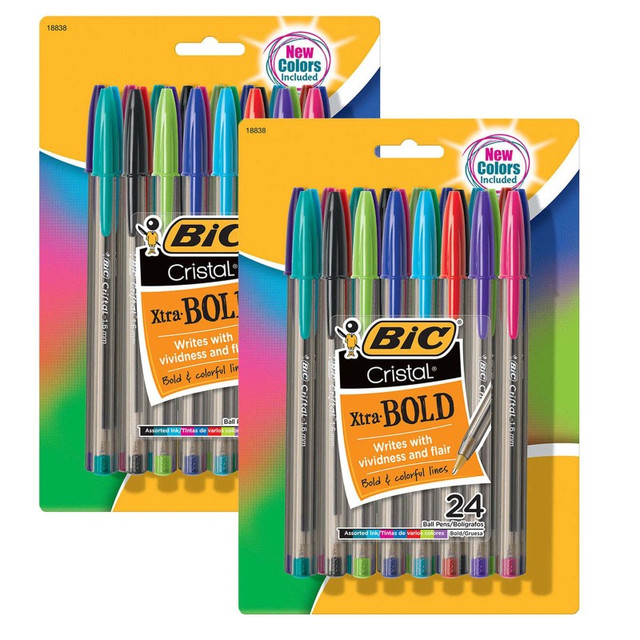 BIC USA INC BIC® Cristal® Xtra Bold Fashion Ballpoint Pen, Medium Point (1.6mm), Assorted Colors, 24 Per Pack, 2 Packs