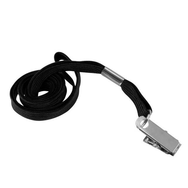 BAUMGARTENS INC SICURIX Flat Lanyard with Bulldog Clip, Black, Pack of 100