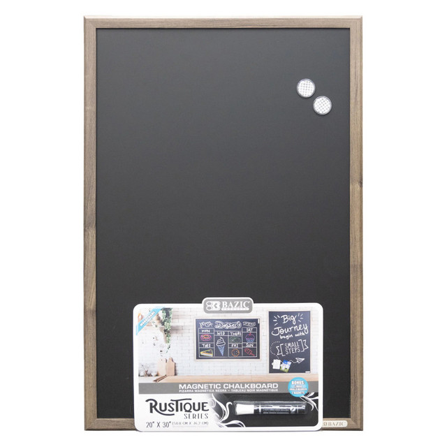 BAZIC PRODUCTS BAZIC Products® RUSTIQUE Wood Frame Magnetic Chalkboard, 20" x 30", Chalk Marker & Magnets