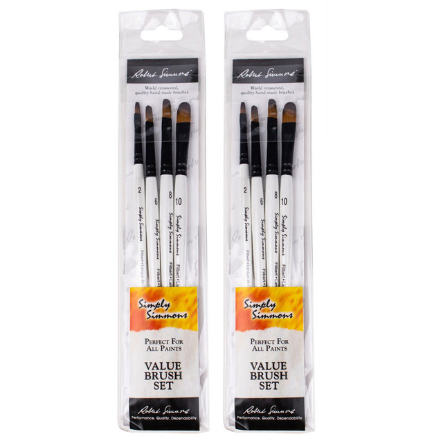 DIXON FINE ART Daler-Rowney Simply Simmons Filbert Brush Set, Short Handle Mixed Media Paintbrush, White, 4 Pieces Per Set, 2 Sets