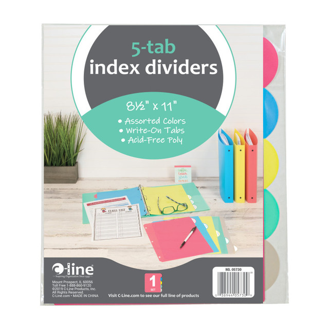 C-LINE PRODUCTS INC C-Line® 5-Tab Poly Binder Index Dividers, Assorted, 5/Set