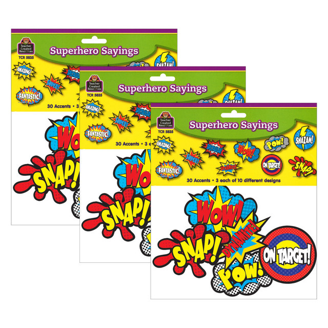 TEACHER CREATED RESOURCES Teacher Created Resources® Superhero Sayings Accents, 30 Per Pack, 3 Packs