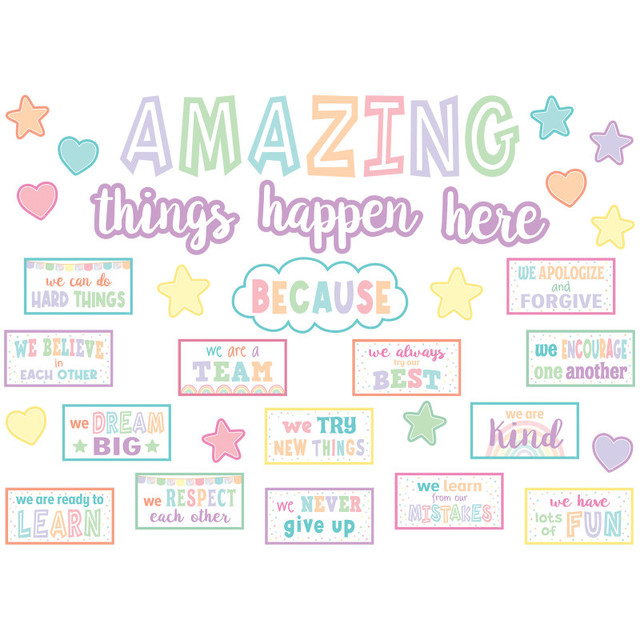 TEACHER CREATED RESOURCES Teacher Created Resources® Pastel Pop Amazing Things Happen Here Bulletin Board Set