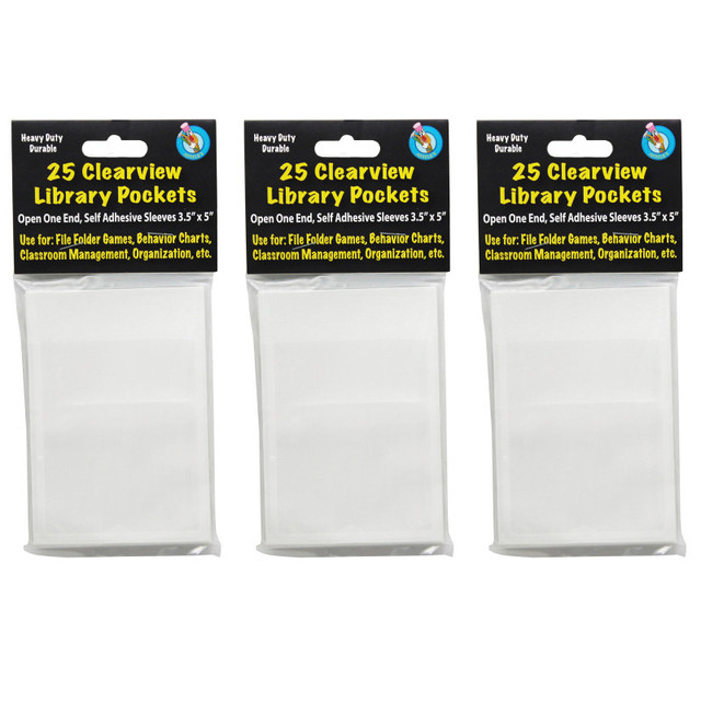 ASHLEY PRODUCTIONS Ashley Productions® Clear View Self-Adhesive Library Pocket 3.5" x 5", 25 Per Pack, 3 Packs