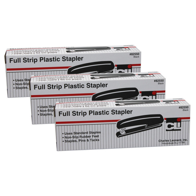 ADVANTUS Charles Leonard Full Strip Stapler, Black, Pack of 3