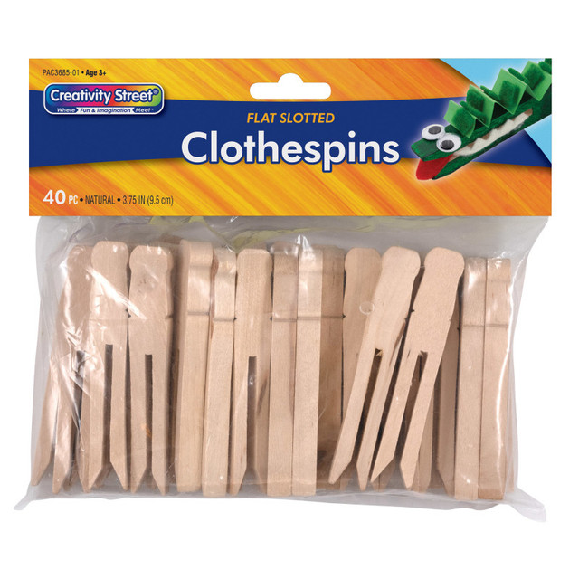 DIXON TICONDEROGA CO Creativity Street® Flat Slotted Clothespins, Natural, 3.75", 40 Pieces