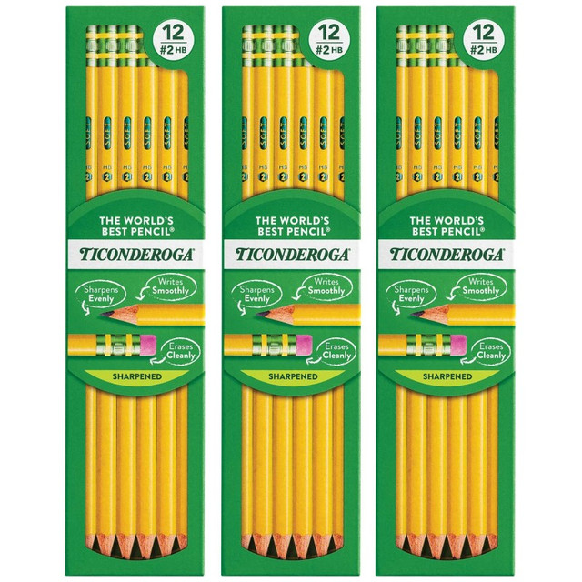 DIXON TICONDEROGA CO Ticonderoga® No. 2 Pencils, Pre-Sharpened, 12 Per Pack, 3 Packs