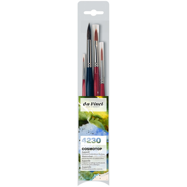 GREGORY DANIELS FINE ARTS INC da Vinci COSMOTOP Assorted Brushes, Synthetic, Watercolor, MIX and SPIN, 4 Brush Set