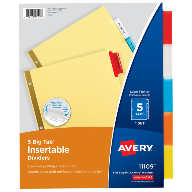 AVERY PRODUCTS CORP Avery® Big Tab™ Insertable Dividers, Buff Paper, 5-Tab Set, Multicolor