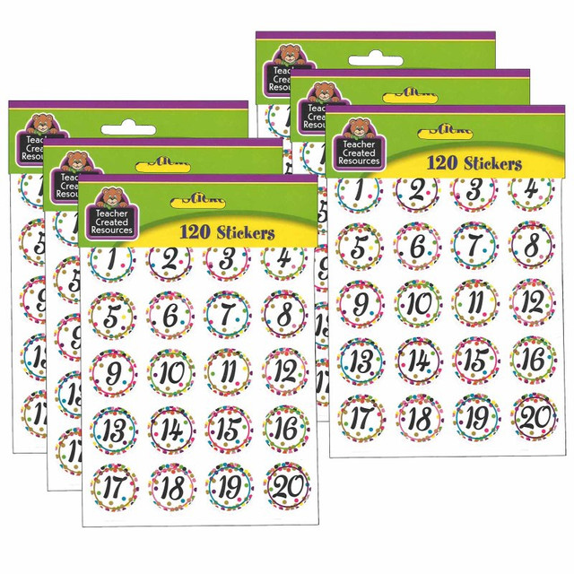 TEACHER CREATED RESOURCES Teacher Created Resources® Confetti Numbers Stickers, 120 Per Pack, 6 Packs