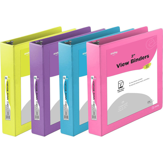 MIX N MORE enday 3-Ring View Binder, Slant D-Ring, Assorted Colors, 2 Inch, Pack of 4