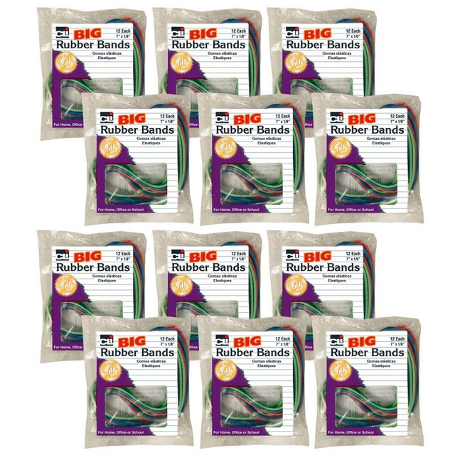 ADVANTUS Charles Leonard Big Rubber Bands, 7" x 1/8", 12 Per Pack, 12 Packs