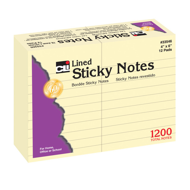 ADVANTUS Charles Leonard Sticky Notes, 4" x 6" Lined, 12 Pads