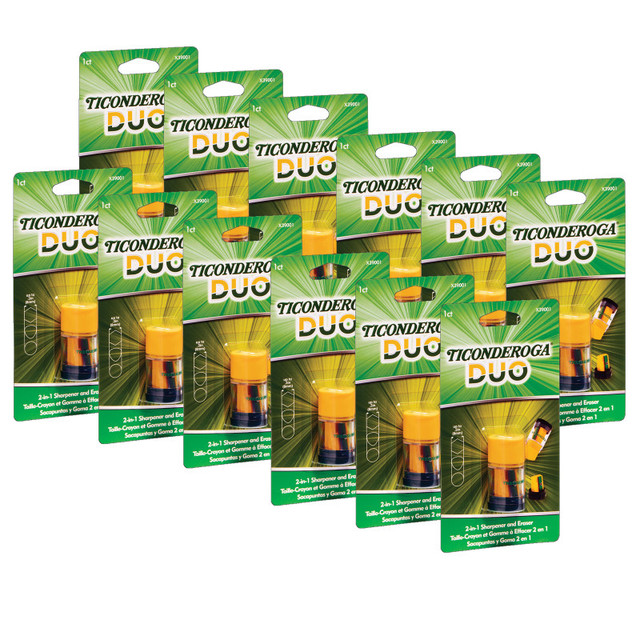 DIXON TICONDEROGA CO Ticonderoga® DUO Sharpener/Eraser, Green and Yellow, Pack of 12