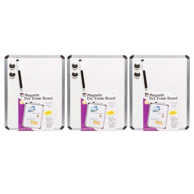 ADVANTUS Charles Leonard Framed Magnetic Dry Erase Board with Marker & Magnets, Silver Frame, 11" x 14", Pack of 3