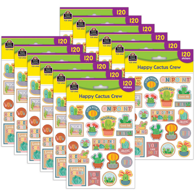 TEACHER CREATED RESOURCES Teacher Created Resources® Happy Cactus Crew Stickers, 120 Per Pack, 12 Packs