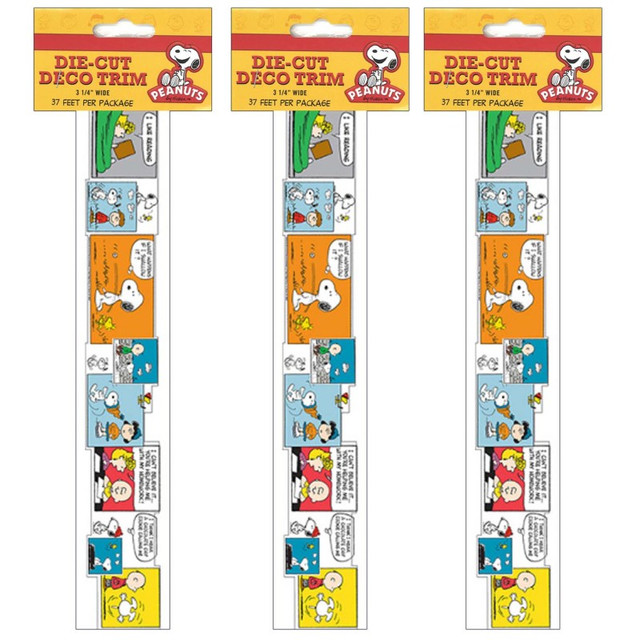 EUREKA Eureka® Peanuts® Comic Blocks Extra Wide Die Cut Deco Trim®, 37 Feet Per Pack, 3 Packs