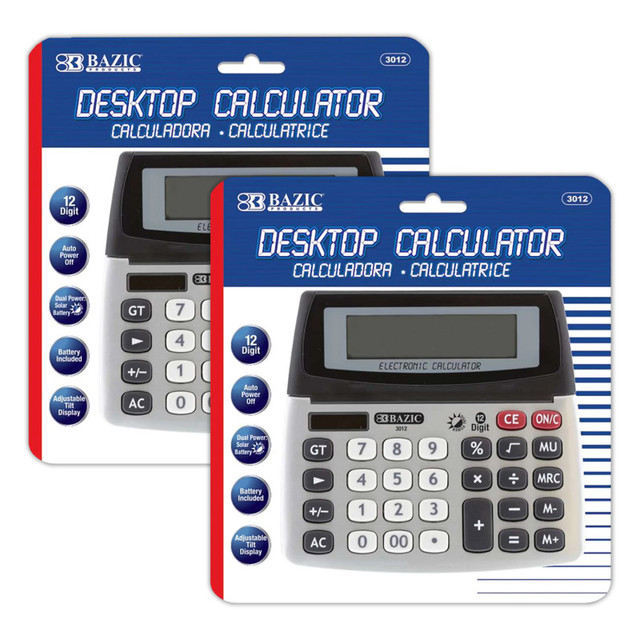 BAZIC PRODUCTS BAZIC Products® 12-Digit Dual Power Desktop Calculator with Adjustable Display, Pack of 2