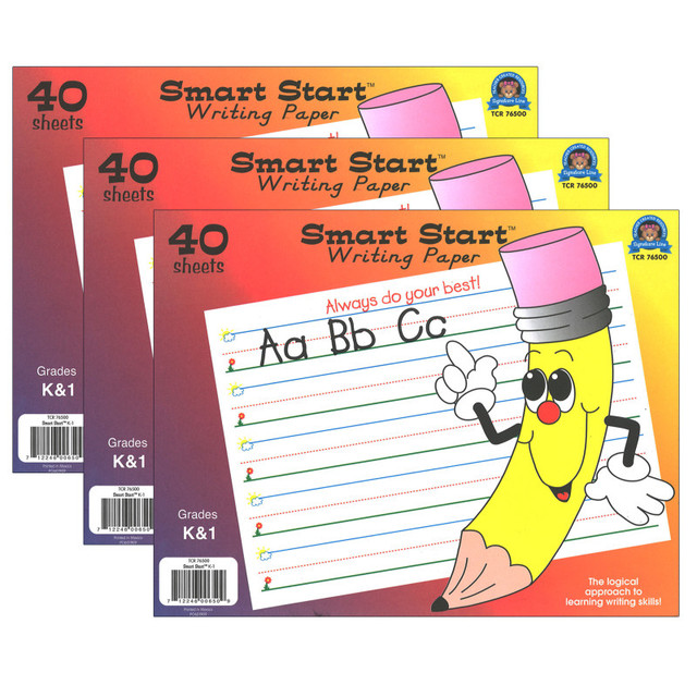 TEACHER CREATED RESOURCES Teacher Created Resources® Smart Start K-1 Writing Paper: 40 Sheet Tablet, Pack of 3