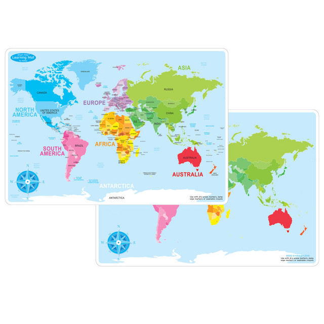 ASHLEY PRODUCTIONS Ashley Productions® Smart Poly™ Learning Mat, 12" x 17", Double-Sided, World Basic Map