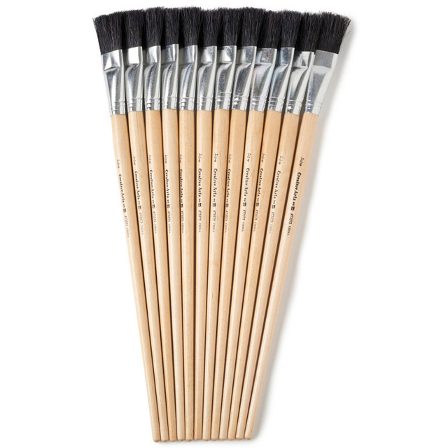 ADVANTUS Charles Leonard Long Handle Easel Brush, Size 18, Natural Bristle, Flat, Pack of 12