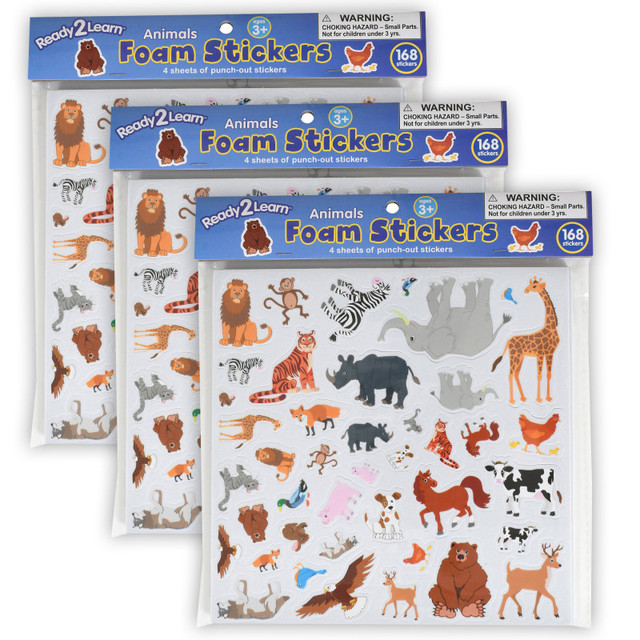 LEARNING ADVANTAGE READY 2 LEARN™ Foam Stickers - Animals - 168 Per Pack - 3 Packs