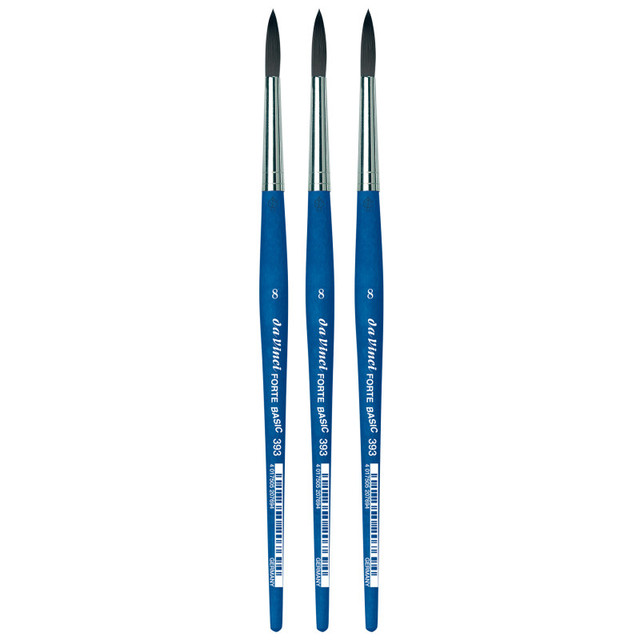 GREGORY DANIELS FINE ARTS INC da Vinci FORTE BASIC Student Brush, Synthetic, Acrylic, Round, Series 393, Size 8, Pack of 3