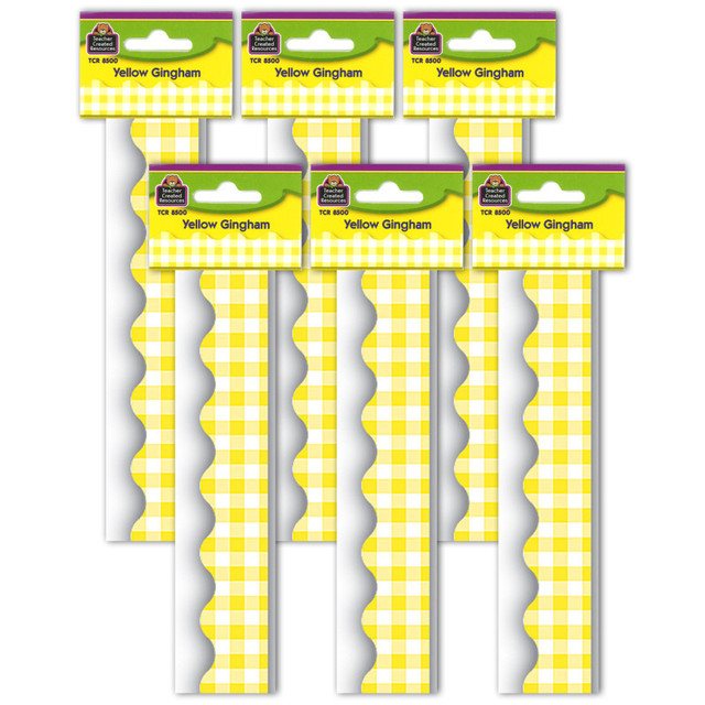 TEACHER CREATED RESOURCES Teacher Created Resources® Yellow Gingham Scalloped Border Trim, 35 Feet Per Pack, 6 Packs