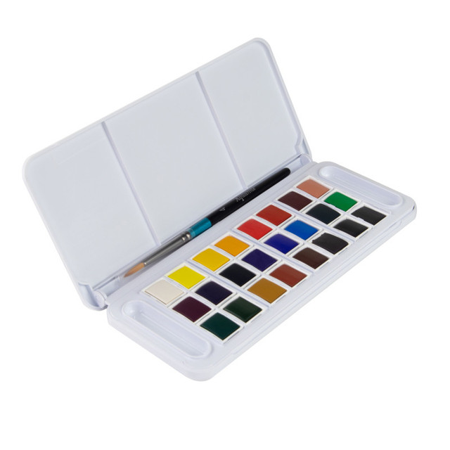 DIXON FINE ART Daler-Rowney Aquafine Watercolor Paint Half Pan Travel Set, Assorted Colors, 24 Pieces