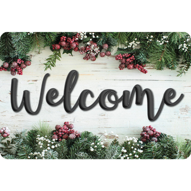 ASHLEY PRODUCTIONS Ashley Productions® The Original Fun Mat™, Welcome Mat, 15.5" x 23.5", Winter Garland Berries Welcome