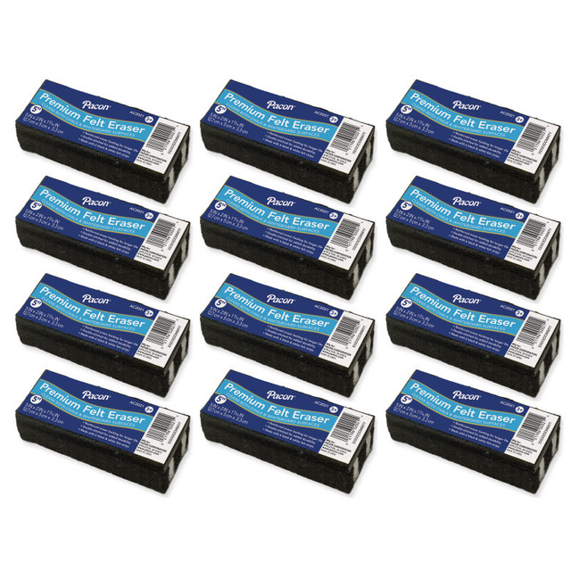 DIXON TICONDEROGA CO Pacon® Chalk & Whiteboard Eraser, Premium, 6 Black & White Felt Strips, Double-Stitched, Reinforced Backing, 5", Pack of 12