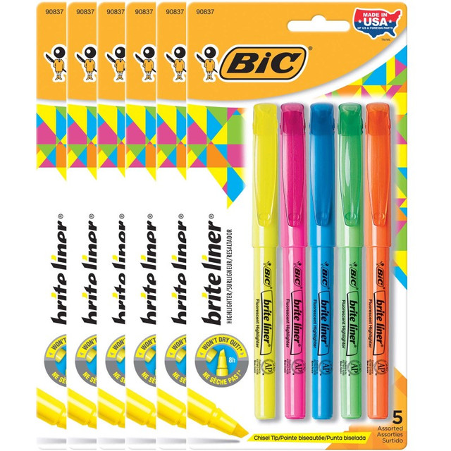 BIC USA INC BIC® Brite Liner® Highlighters, Chisel Tip, Assorted Colors, 5 Per Pack, 6 Packs