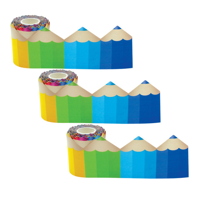 TEACHER CREATED RESOURCES Teacher Created Resources® Colored Pencils Die-Cut Rolled Border Trim, 50 Feet Per Roll, 3 Rolls