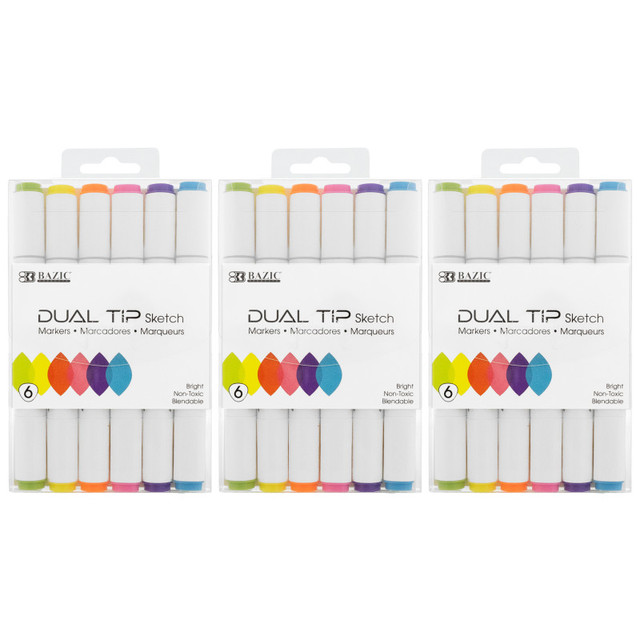 BAZIC PRODUCTS BAZIC Products® Dual Tip Sketch Markers, Fluorescent Colors, 6 Per Pack, 3 Packs BAZIC PRODUCTS BAZIC Products® Dual Tip Sketch Markers, Fluorescent Colors, 6 Per Pack, 3 Packs