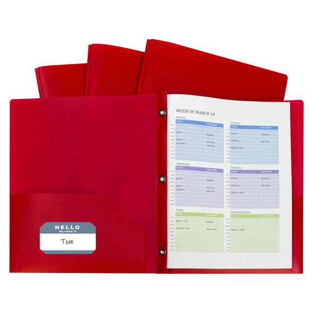 C-LINE PRODUCTS INC C-Line® Two-Pocket Heavyweight Poly Portfolio Folder with Prongs, Red, Pack of 10