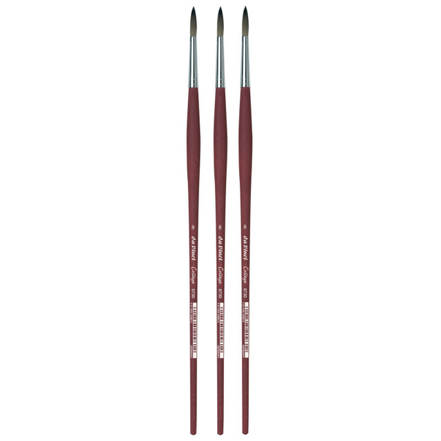 GREGORY DANIELS FINE ARTS INC da Vinci COLLEGE Student Brush, Synthetic, Acrylic & Oil, Round, Series 8730, Size 8, Pack of 3