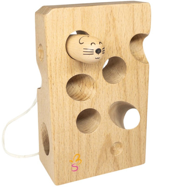 EXTASTICKS LLC Extasticks Cheesalino Wooden Lacing Toy (Cheese And Mouse)