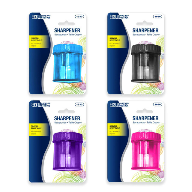 BAZIC PRODUCTS BAZIC Products® Single Hole Sharpener with Round Receptacle, Assorted Colors, 1 Sharpener BAZIC PRODUCTS BAZIC Products® Single Hole Sharpener with Round Receptacle, Assorted Colors, 1 Sharpener