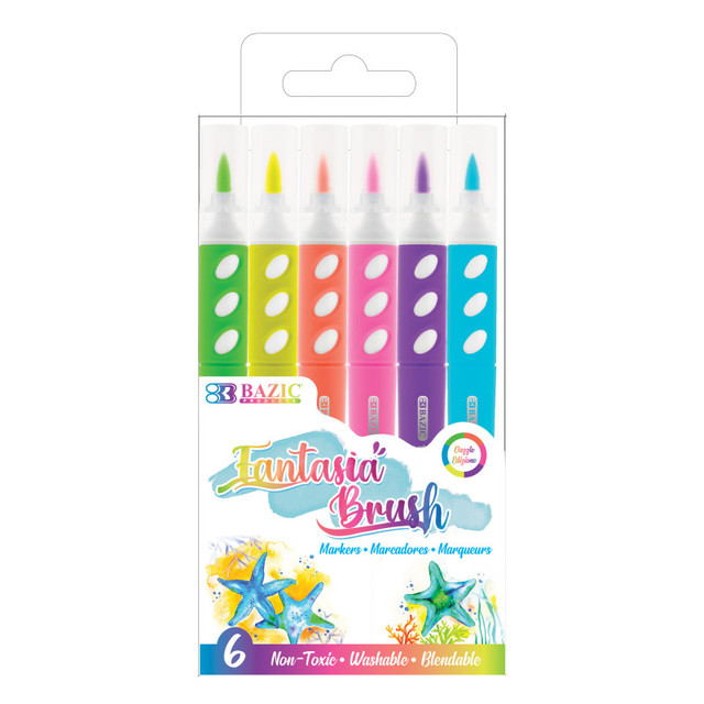 BAZIC PRODUCTS BAZIC Products® Brush Markers, 6 Fluorescent Colors