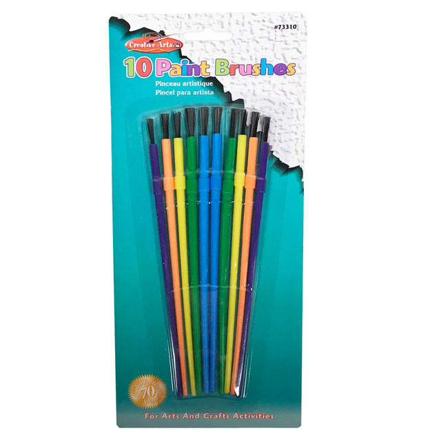 ADVANTUS Charles Leonard Creative Arts by Charles Leonard Plastic Artist Brushes, Assorted Sizes & Colors, 10/Pack