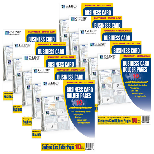 C-LINE PRODUCTS INC C-Line® Business Card Holder, Poly without Tabs, Holds 20 Cards/Page, 11-1/4" x 8-1/8", 10 Per Pack, 10 Packs