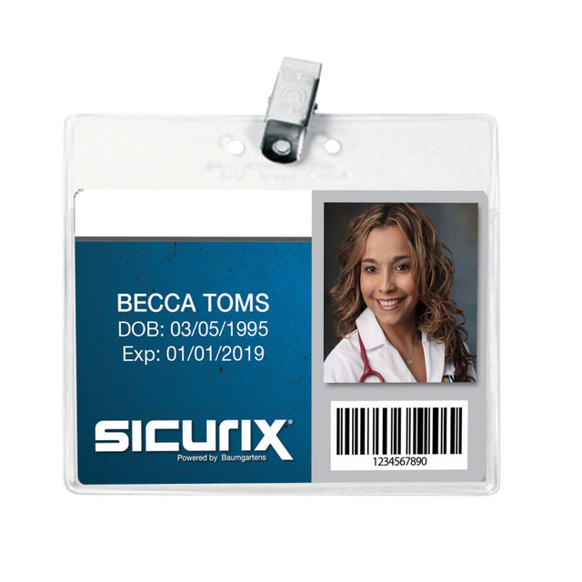 BAUMGARTENS INC SICURIX Convention Size Badge Holders with Clip, Horizontal, 4" x 3", Pack of 50